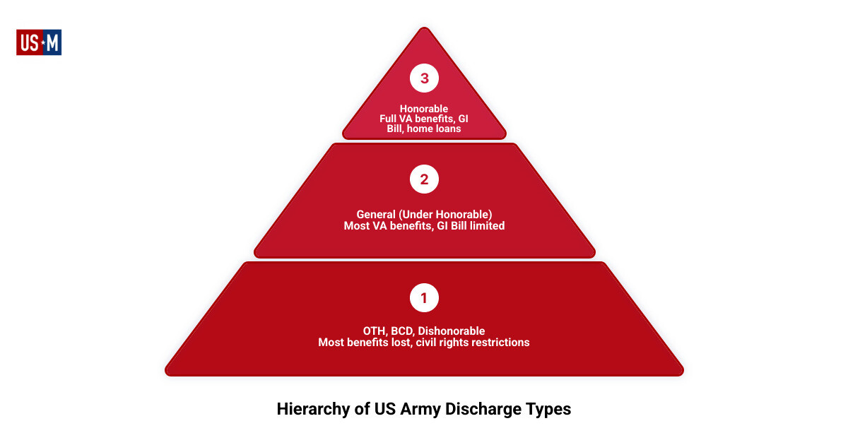 Hierarchy of US Army discharge types from honorable to dishonorable with benefits summary - us army discharge types
