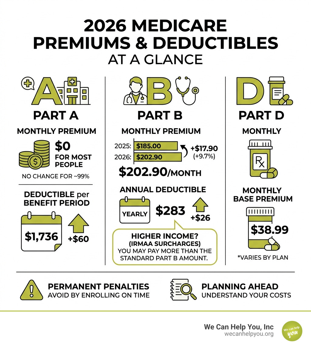 2026 Medicare premiums and deductibles at a glance infographic - medicare premiums infographic 