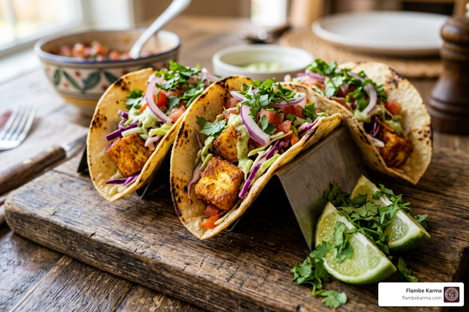 Paneer Tacos with lime and fresh cilantro - fusion indian food recipes