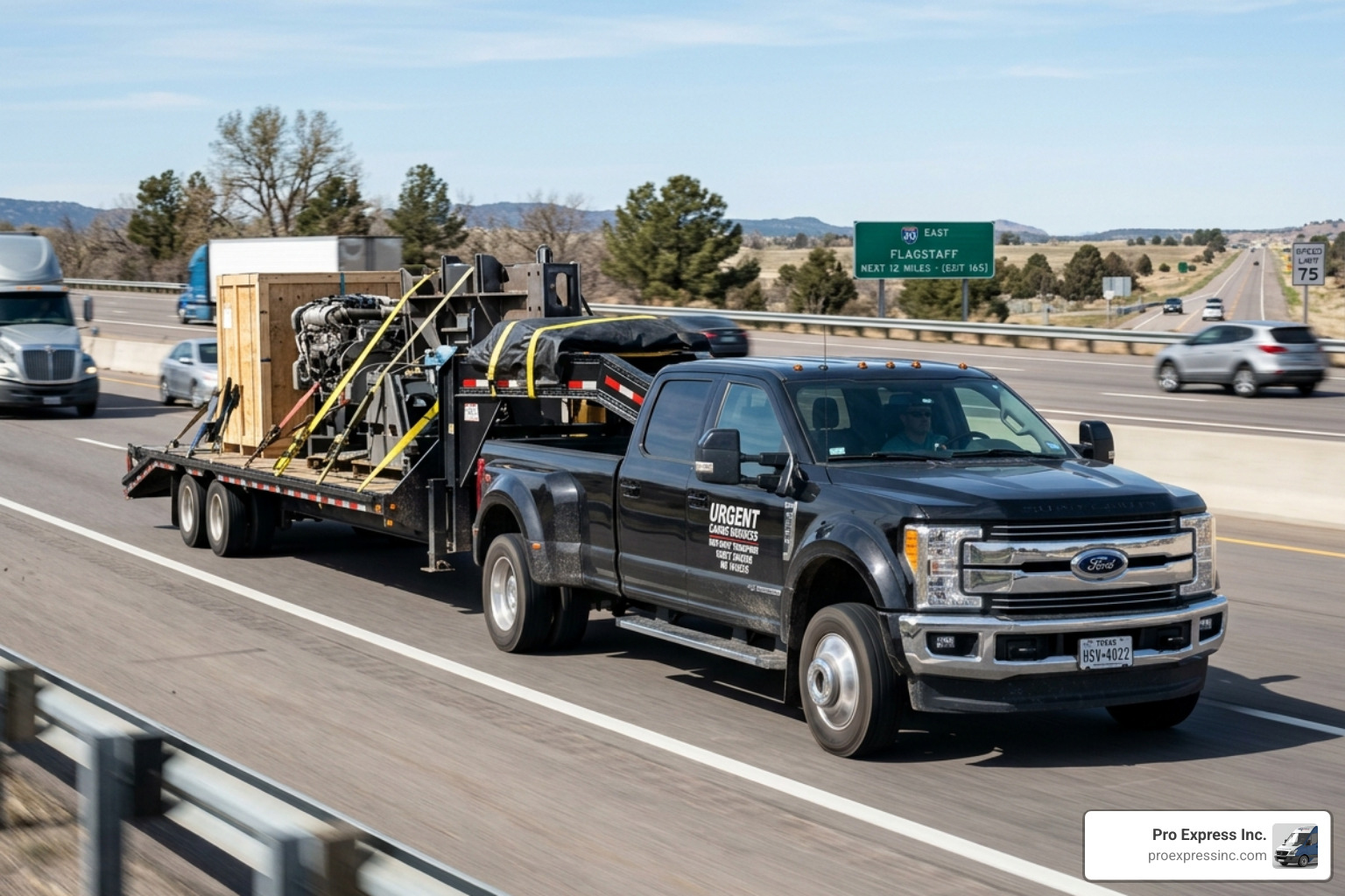 A hot-shot truck carrying urgent industrial equipment - expedited transportation services