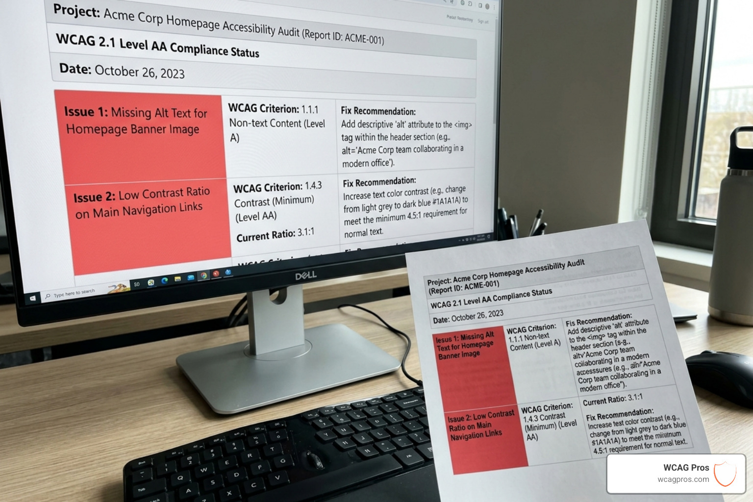A detailed technical accessibility report showing WCAG violations and fix recommendations - annual ada compliance audit A detailed technical accessibility report showing WCAG violations and fix recommendations - annual ada compliance audit