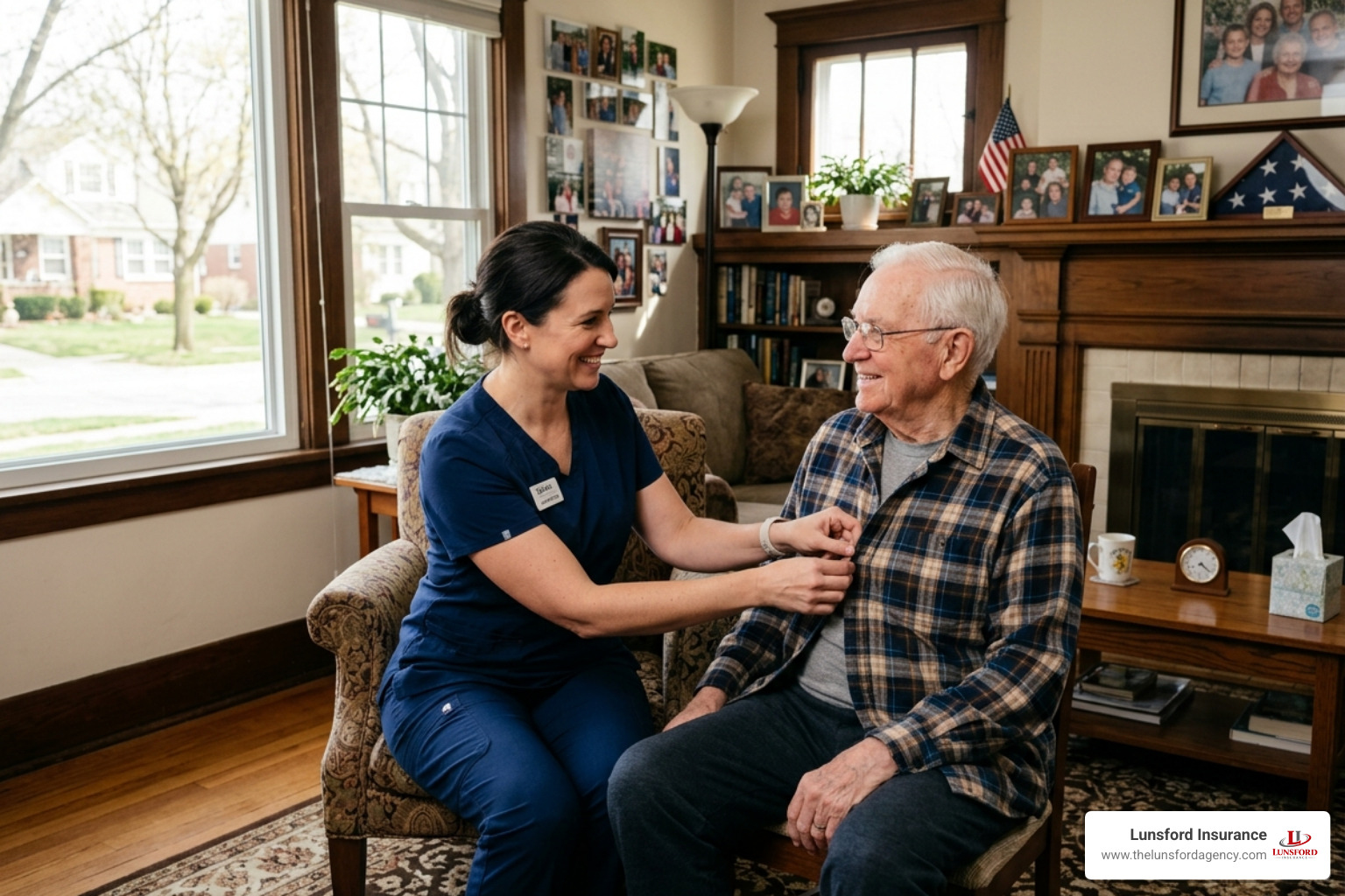 Professional caregiver assisting a senior with daily tasks in an Ohio home - retirement long term care