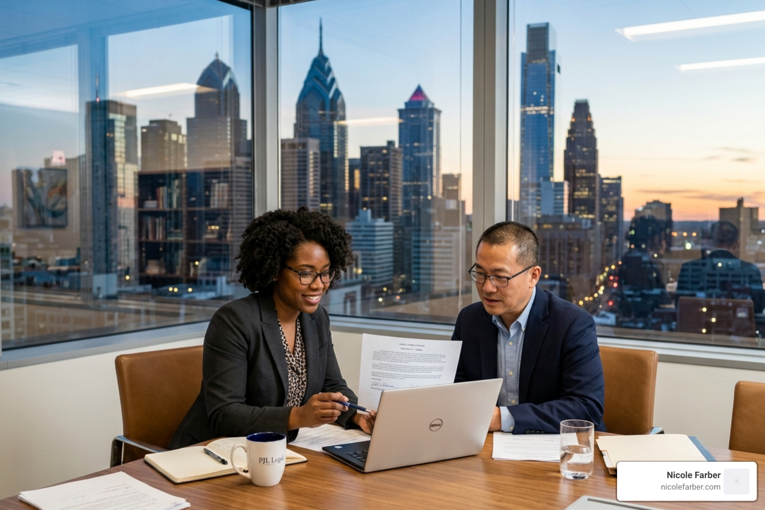 Lawyer in Philadelphia office consulting with a client over digital documents - attorney client funnel strategies Lawyer in Philadelphia office consulting with a client over digital documents - attorney client funnel strategies