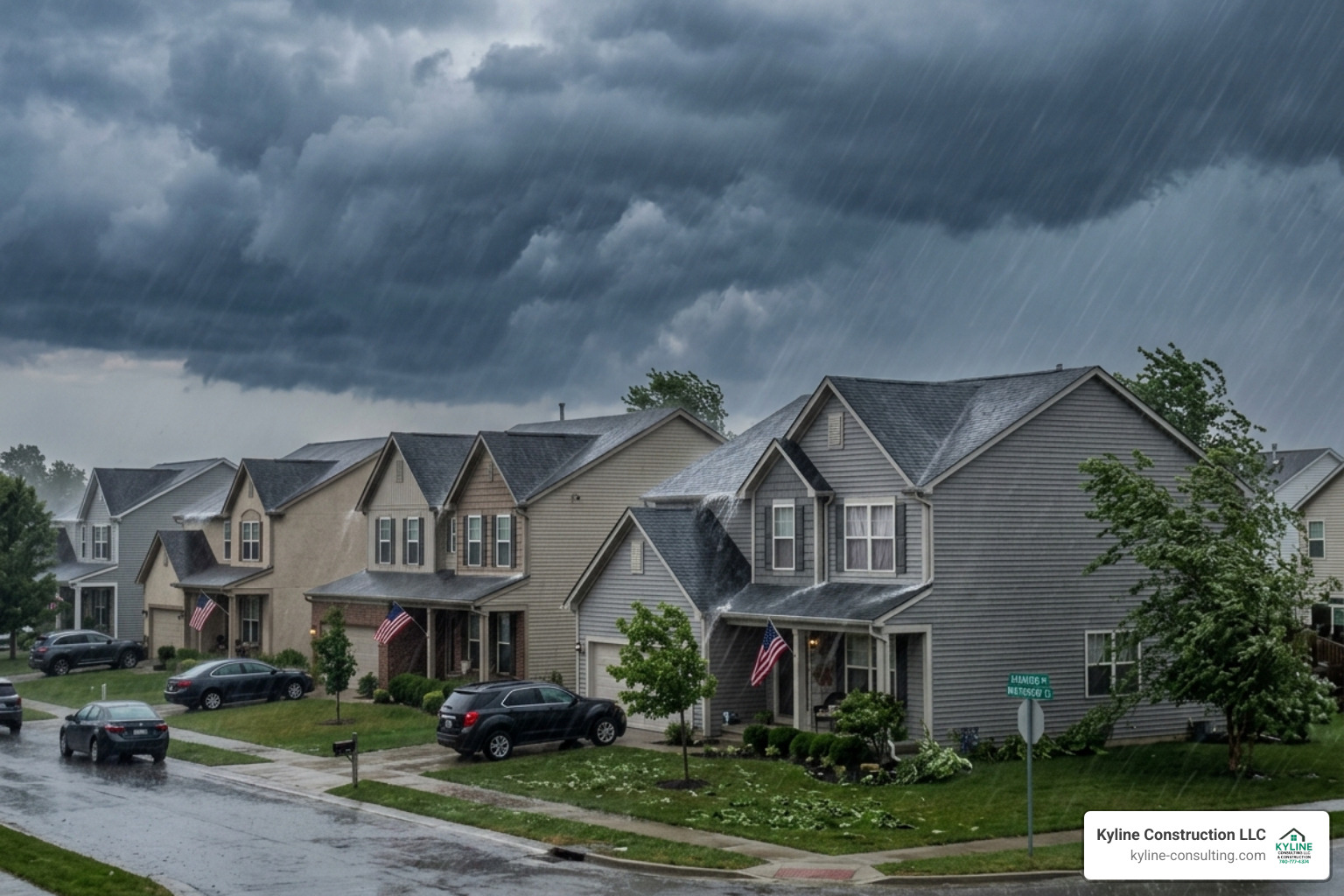 Storm clouds moving over Montgomery County homes needing siding protection - siding installation kettering oh