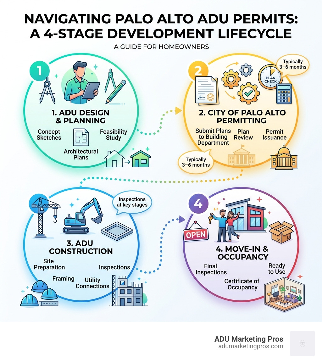 4-stage ADU development lifecycle from design to permit to construction to move-in in Palo Alto - palo alto adu permits