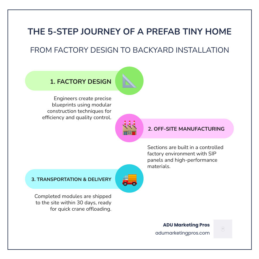 The 5-Step Journey of a Prefab Tiny Home: From Factory Design to Backyard Installation - prefab tiny homes infographic
