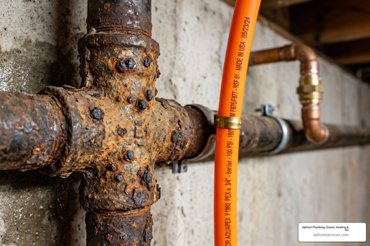 corroded galvanized pipes vs modern PEX - home buyer plumbing check