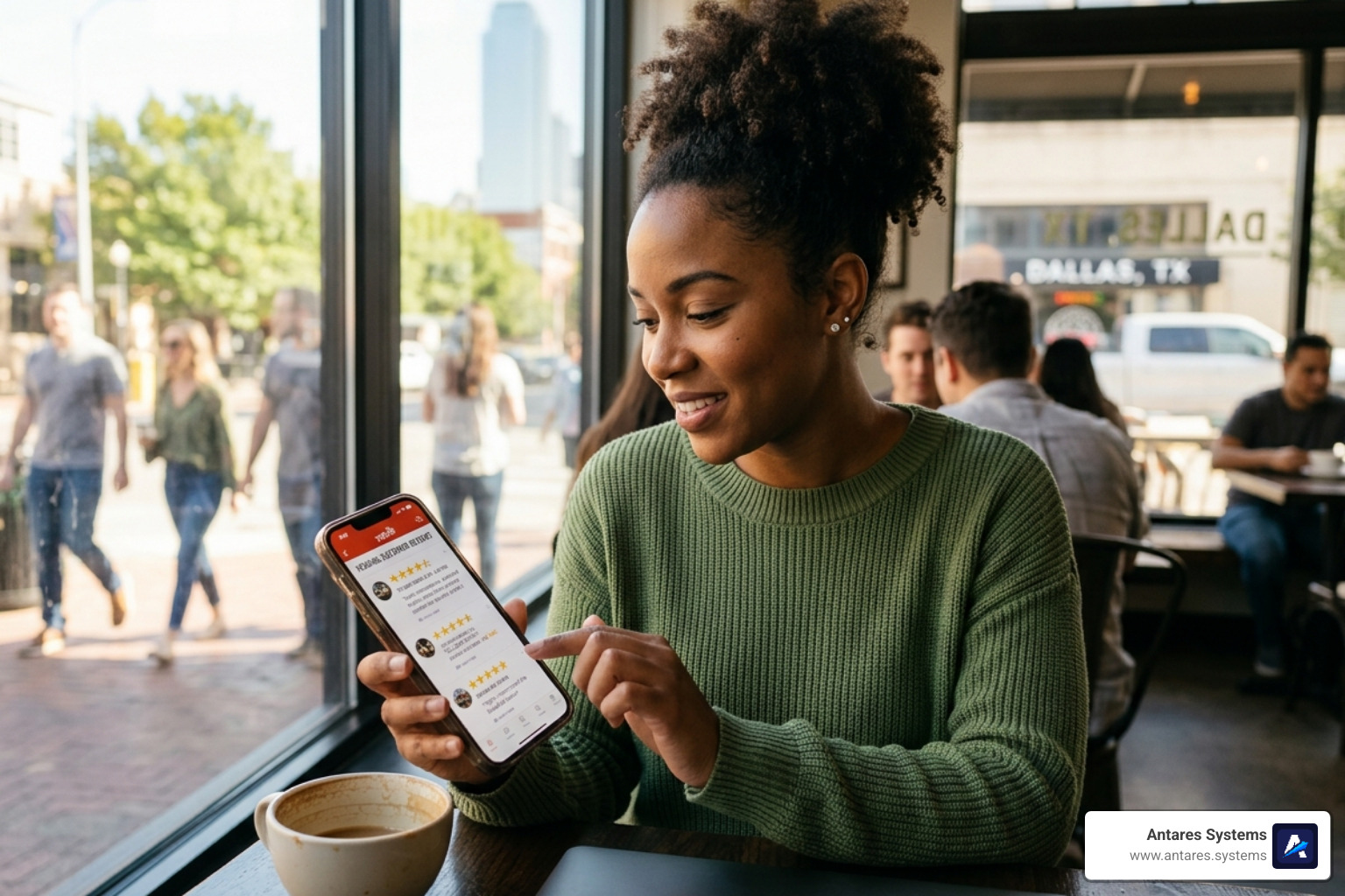 customer reading reviews on a smartphone - dallas reputation management customer reading reviews on a smartphone - dallas reputation management