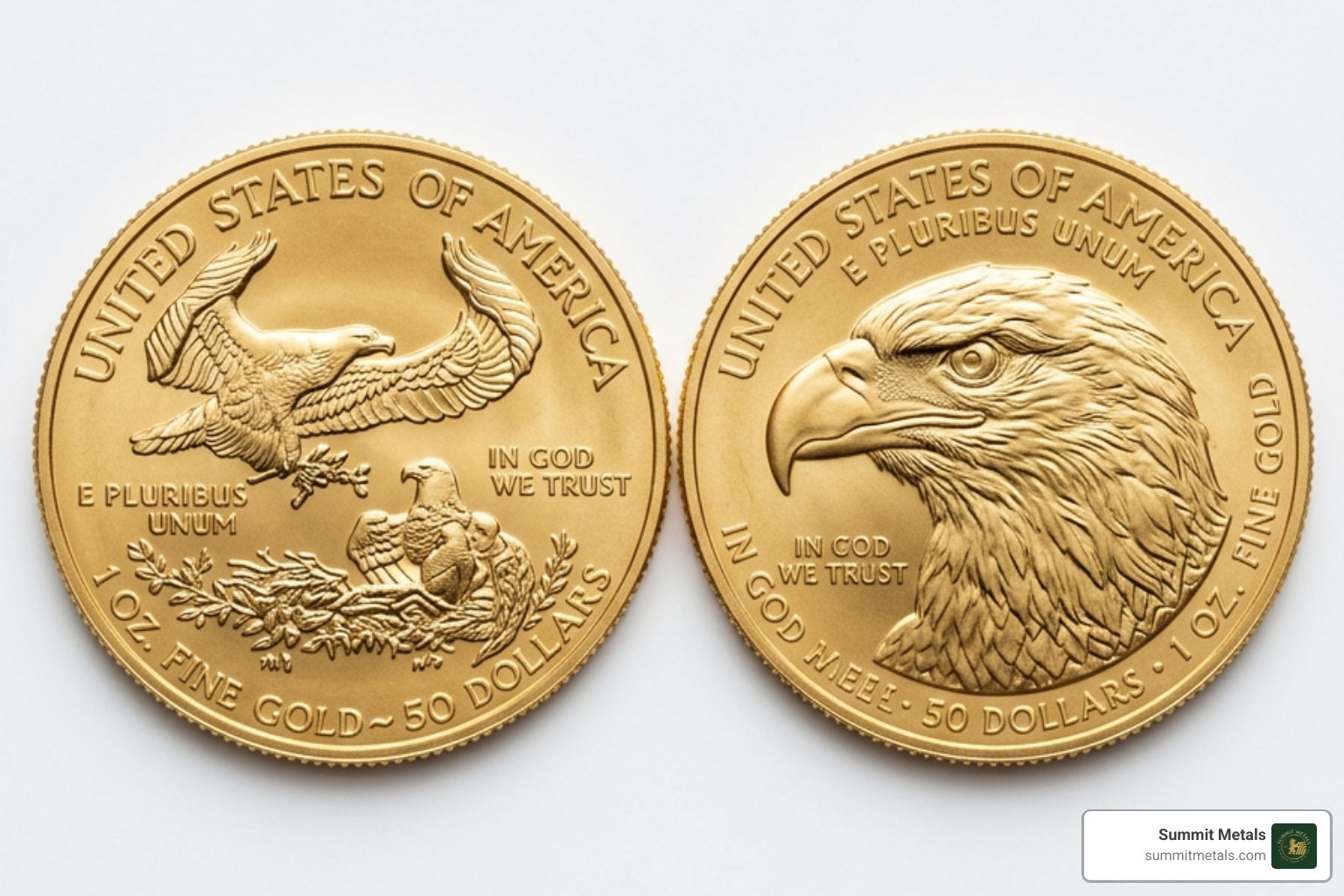 Comparison of Type 1 eagle family and Type 2 eagle portrait reverse designs - gold eagle 1 oz