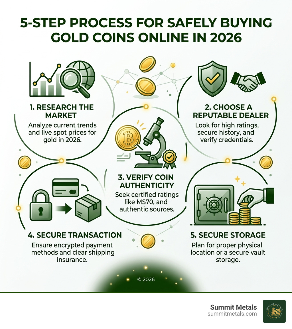 5-step process infographic for safely buying gold coins online - coins gold for sale infographic 5-step process infographic for safely buying gold coins online - coins gold for sale infographic