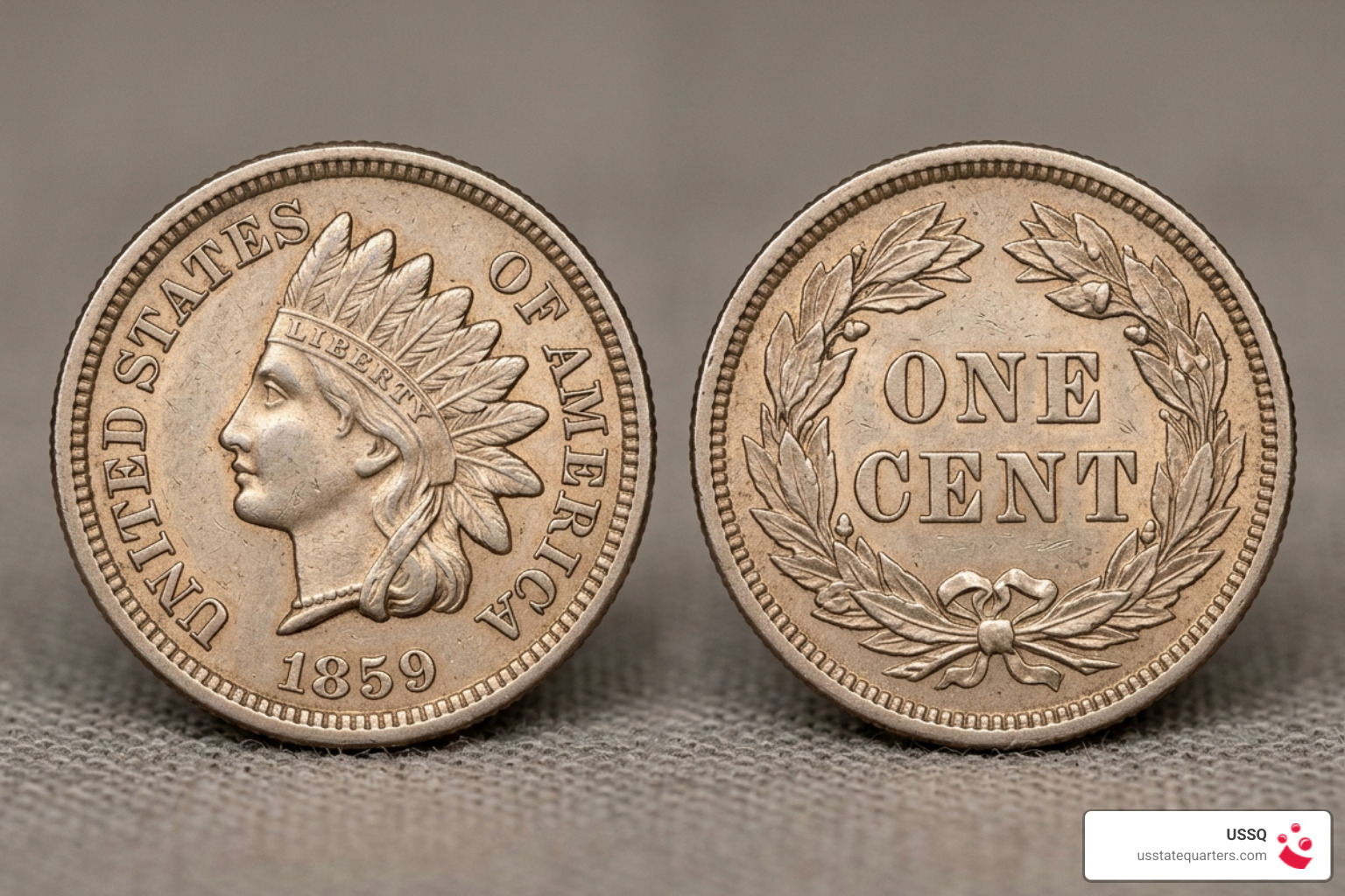 1859 Indian Head Penny White Cent with laurel wreath reverse design - indian head penny value 1859 Indian Head Penny White Cent with laurel wreath reverse design - indian head penny value