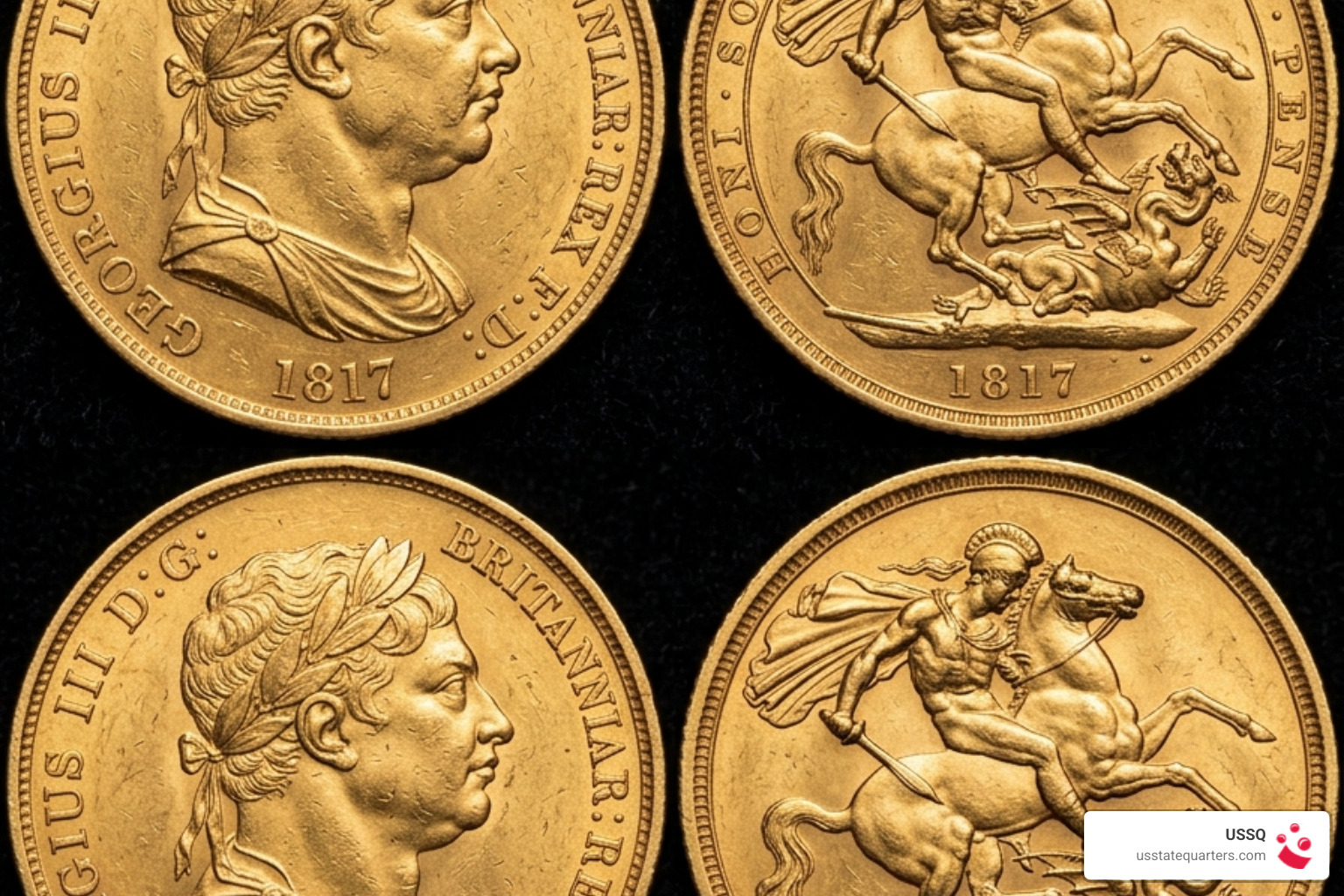 The 1817 modern Sovereign design featuring the first appearance of Pistrucci's St. George and the Dragon - gold sovereign
