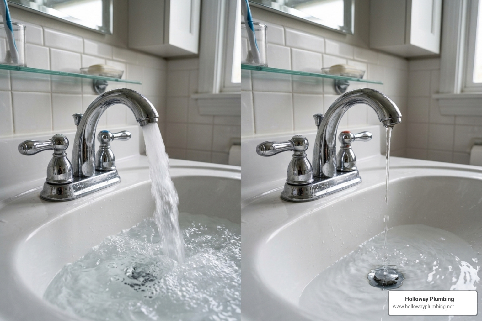 comparing hot and cold water flow side-by-side in a bathroom sink - loss of hot water pressure comparing hot and cold water flow side-by-side in a bathroom sink - loss of hot water pressure