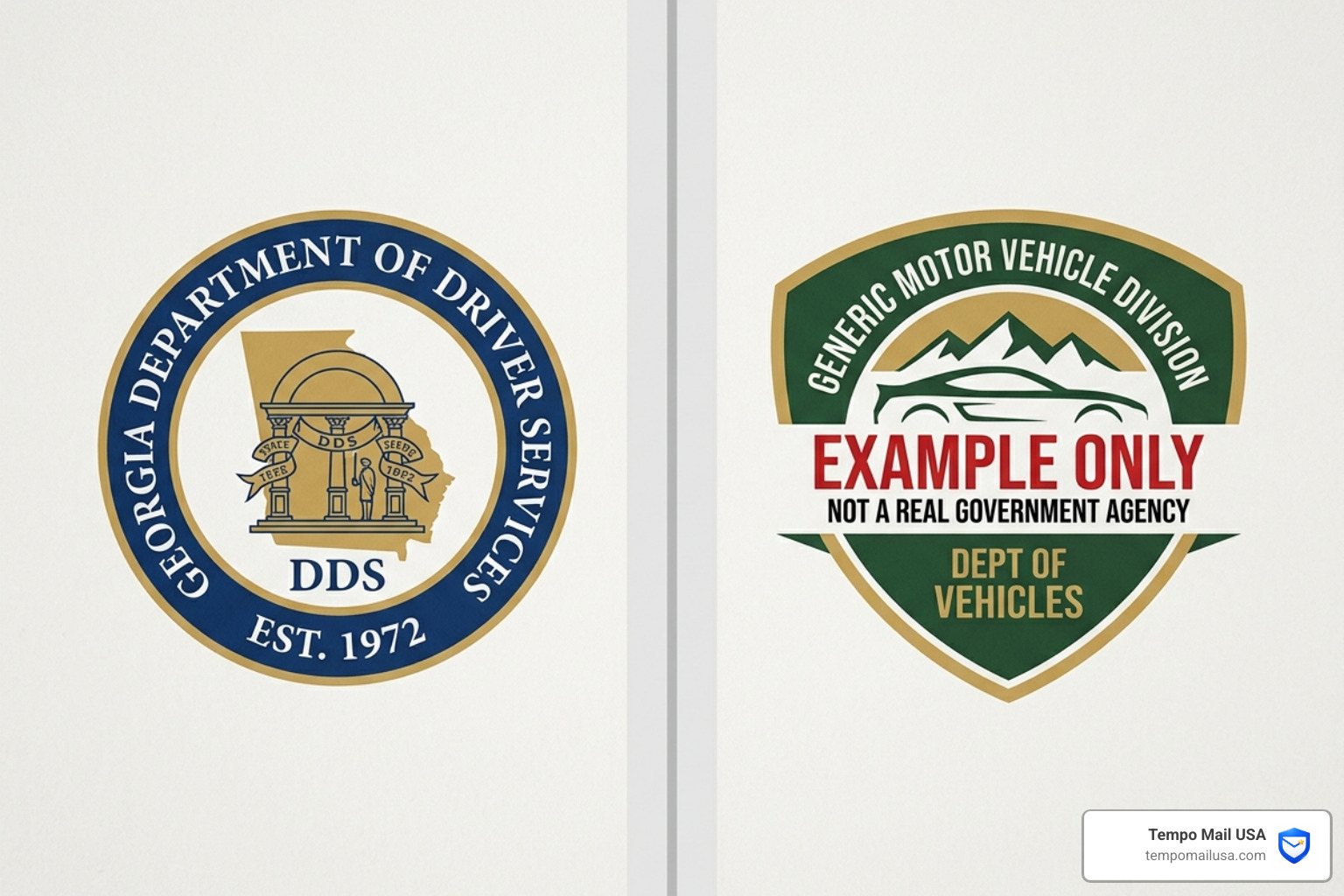 Comparison between the official Georgia DDS logo and a generic fake DMV logo - georgia dds text scam Comparison between the official Georgia DDS logo and a generic fake DMV logo - georgia dds text scam
