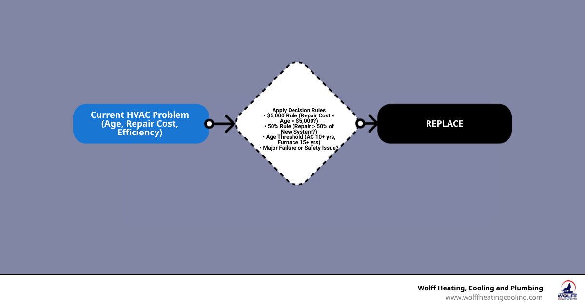 HVAC repair vs replace decision-making flowchart with age, cost, and efficiency factors - when to repair vs replace your HVAC repair vs replace decision-making flowchart with age, cost, and efficiency factors - when to repair vs replace your