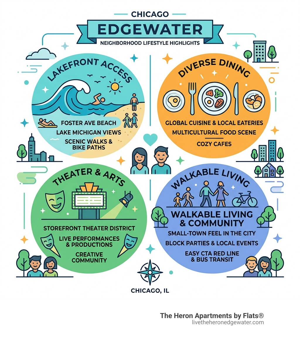 Edgewater Chicago neighborhood lifestyle highlights infographic - chicago edgewater infographic 