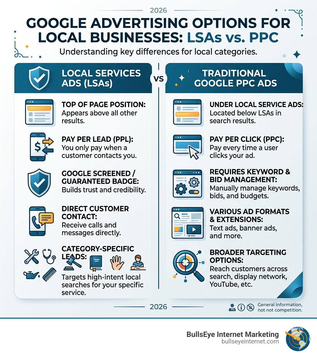 Infographic comparing Local Services Ads categories vs traditional Google PPC ads - local service ads categories infographic Infographic comparing Local Services Ads categories vs traditional Google PPC ads - local service ads categories infographic