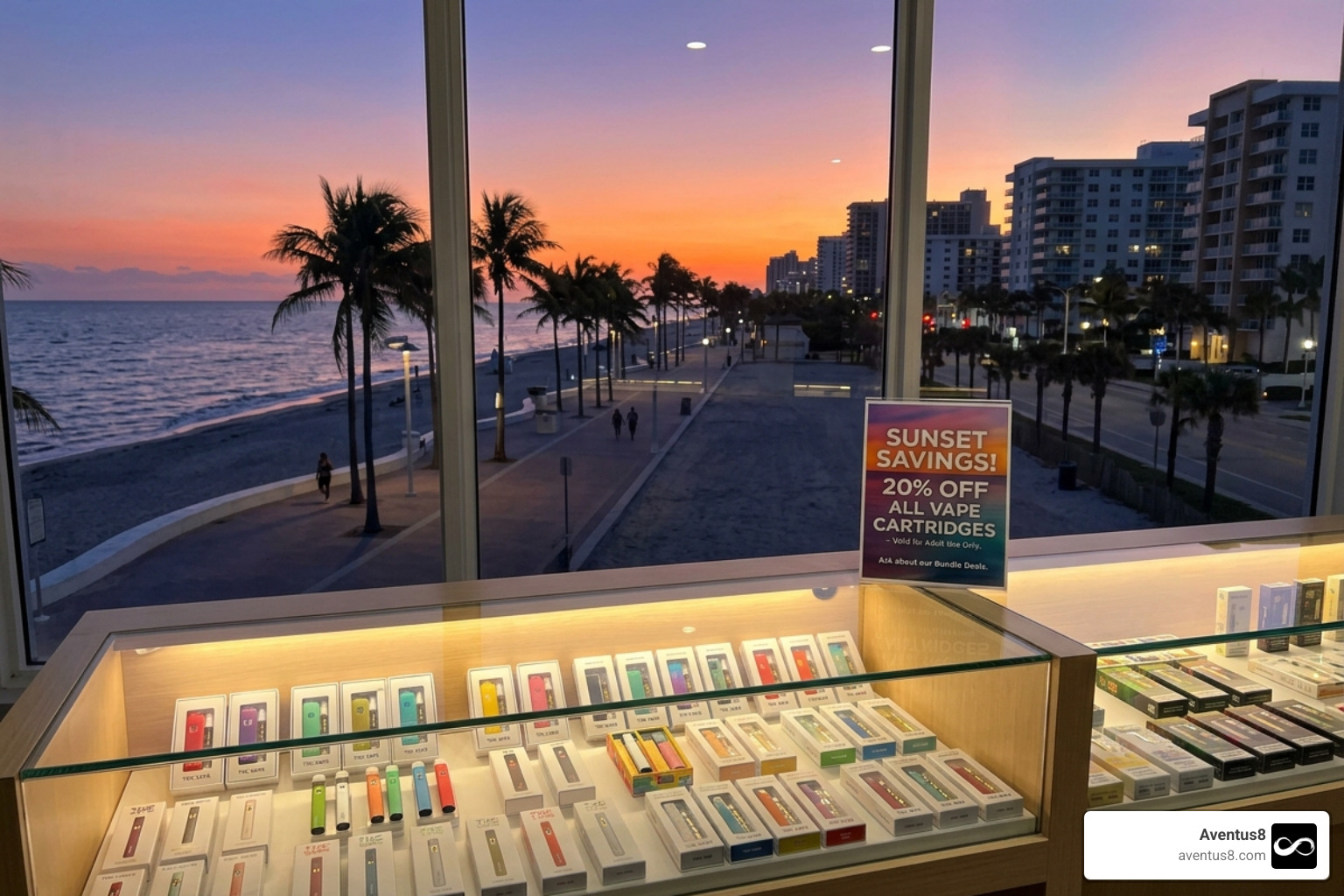 THC vape deals with Hollywood FL skyline background - THC vape deals