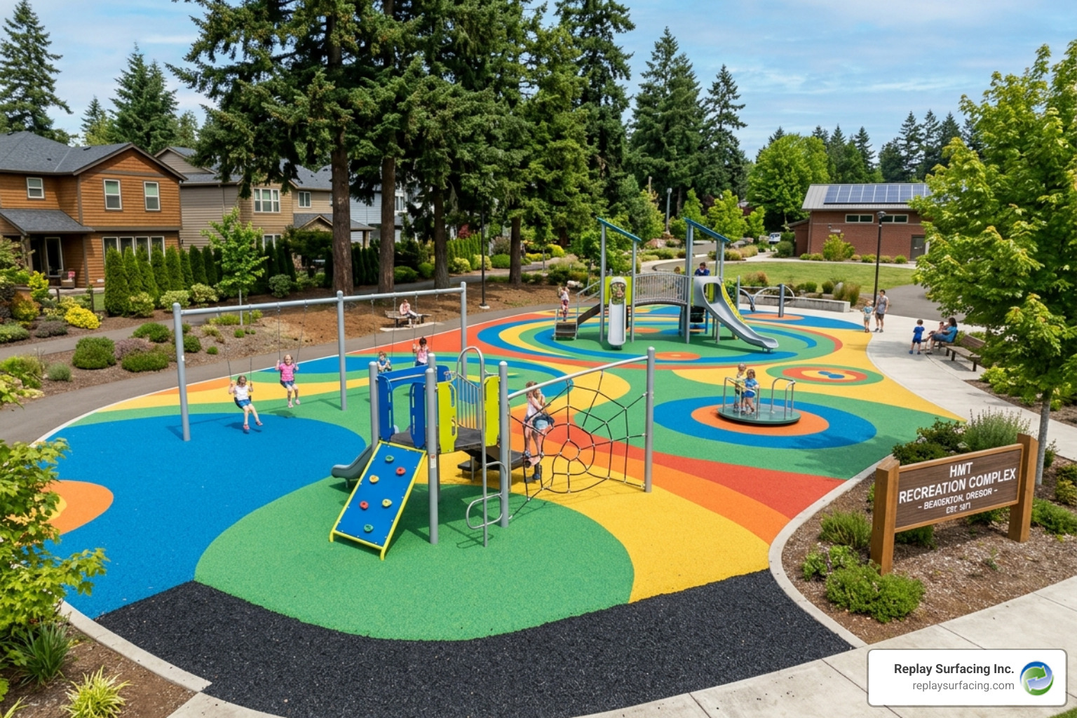 Seamless poured-in-place rubber installation in a Beaverton park - sustainable playground surfaces Beaverton Seamless poured-in-place rubber installation in a Beaverton park - sustainable playground surfaces Beaverton