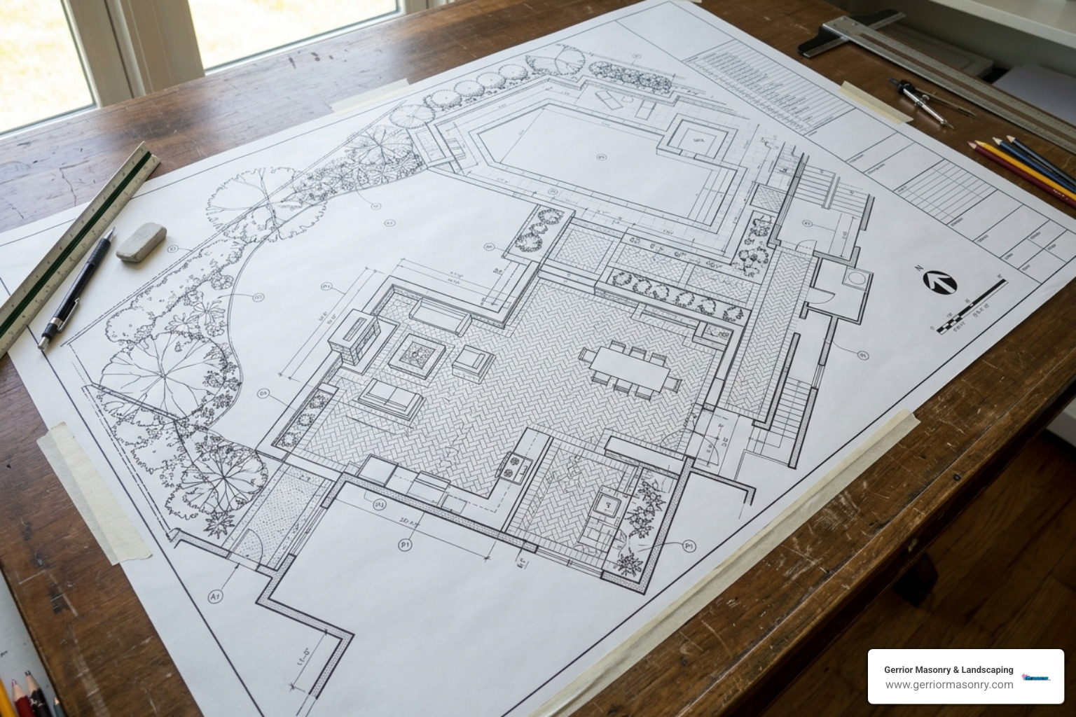 Detailed hardscape blueprint for a custom backyard patio - Patio Design and Installation