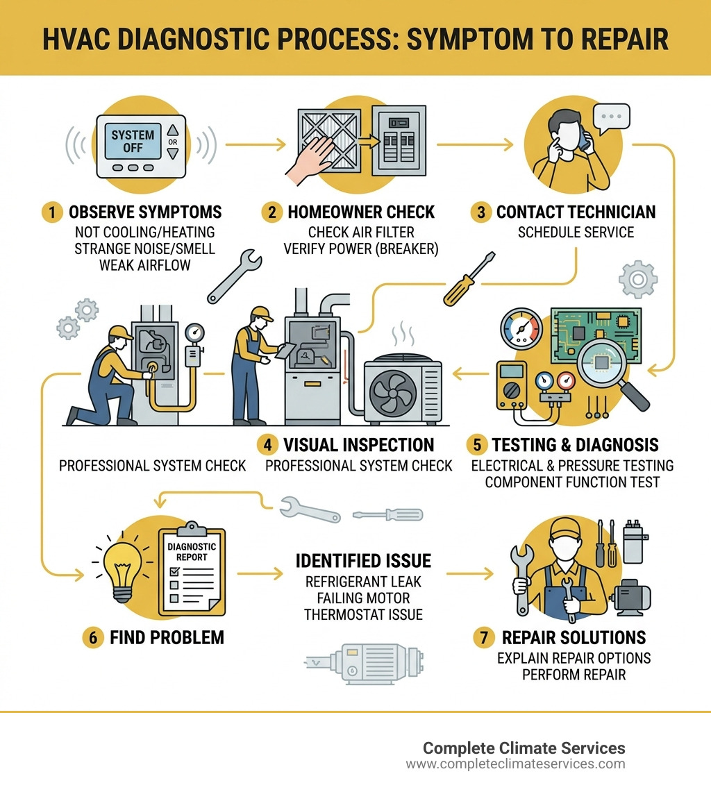 HVAC diagnostic process infographic showing steps from symptom to repair - hvac repair columbia infographic 