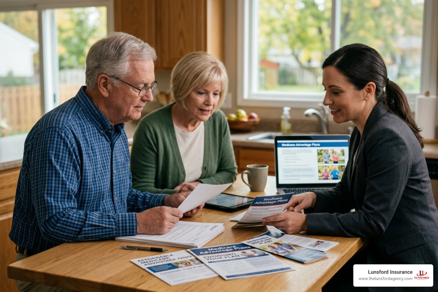 Professional insurance agent at a desk with a laptop assisting a client - affordable medicare advantage ohio