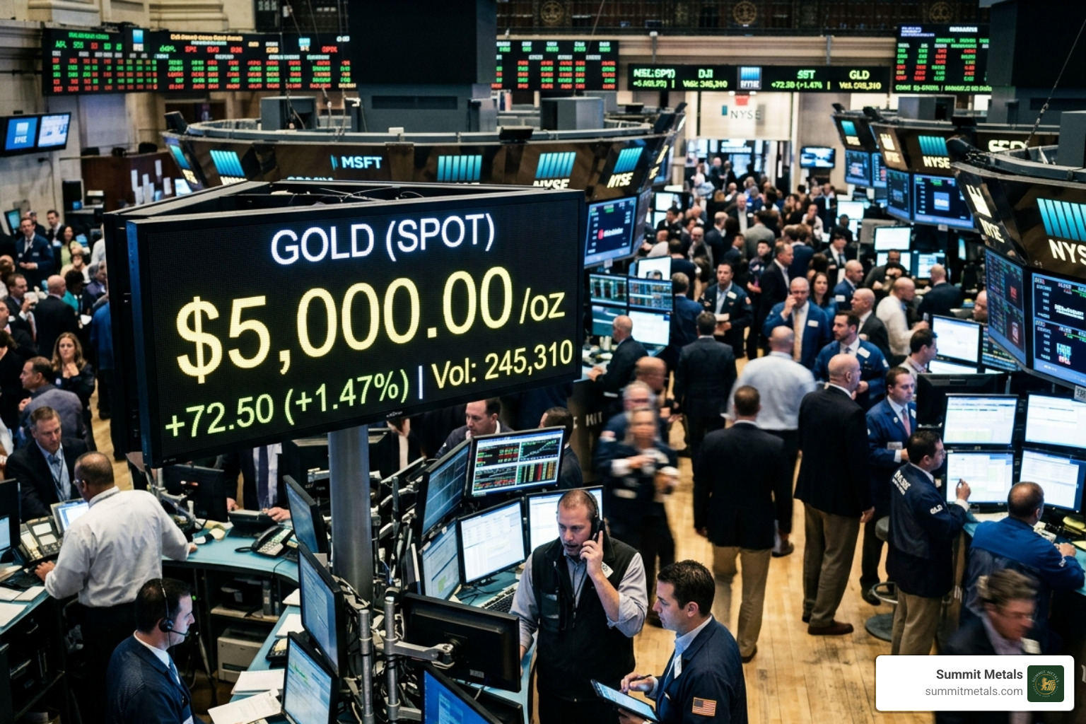 Gold price ticker showing $5,000 per ounce - 14 karat gold ring cost
