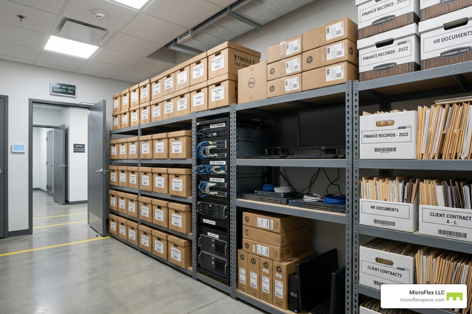 Organized business inventory with electronics and documents in a climate controlled unit - cost of climate controlled storage Organized business inventory with electronics and documents in a climate controlled unit - cost of climate controlled storage