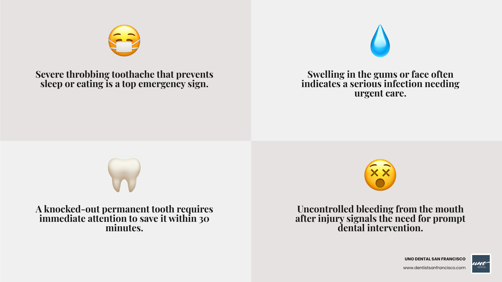 Infographic showing signs of dental emergencies like swelling and severe pain - dentist near me appointment infographic Infographic showing signs of dental emergencies like swelling and severe pain - dentist near me appointment infographic