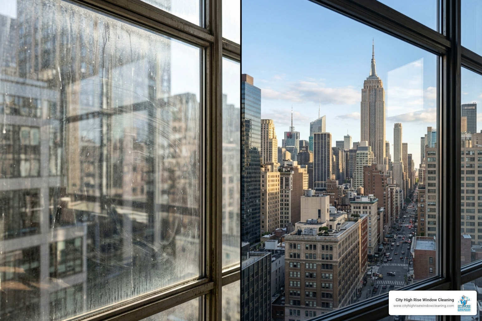 Comparison between DIY window cleaning streaks and professional crystal-clear finish - New York window cleaning services Comparison between DIY window cleaning streaks and professional crystal-clear finish - New York window cleaning services