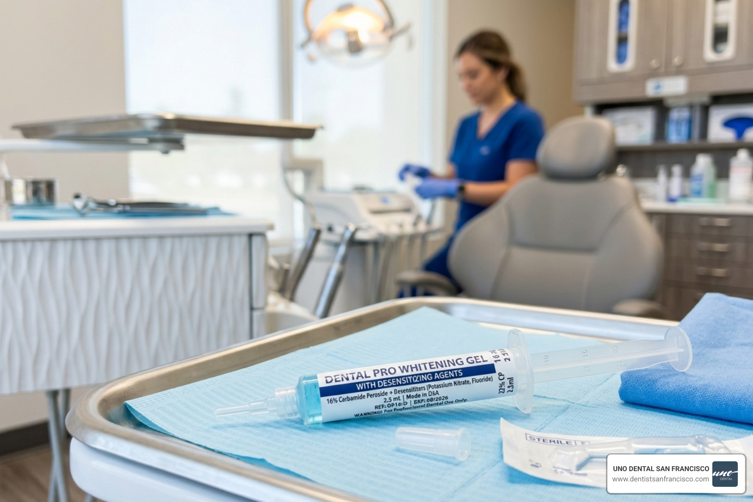 Professional whitening gel syringe with desensitizing agents labeled - dental whitening trays reviews Professional whitening gel syringe with desensitizing agents labeled - dental whitening trays reviews