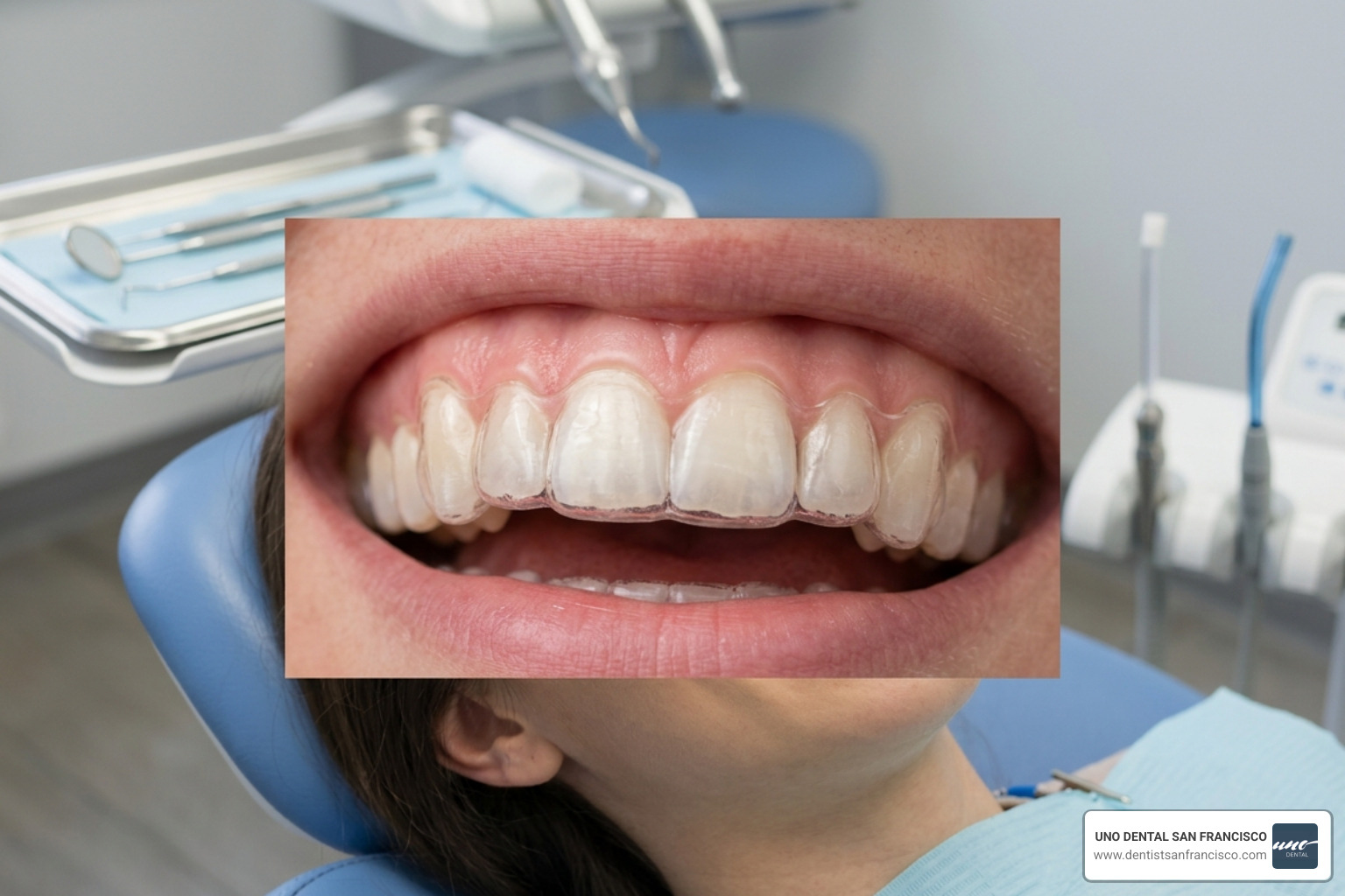 Custom-molded dental tray showing precise fit over teeth - dental whitening trays reviews Custom-molded dental tray showing precise fit over teeth - dental whitening trays reviews