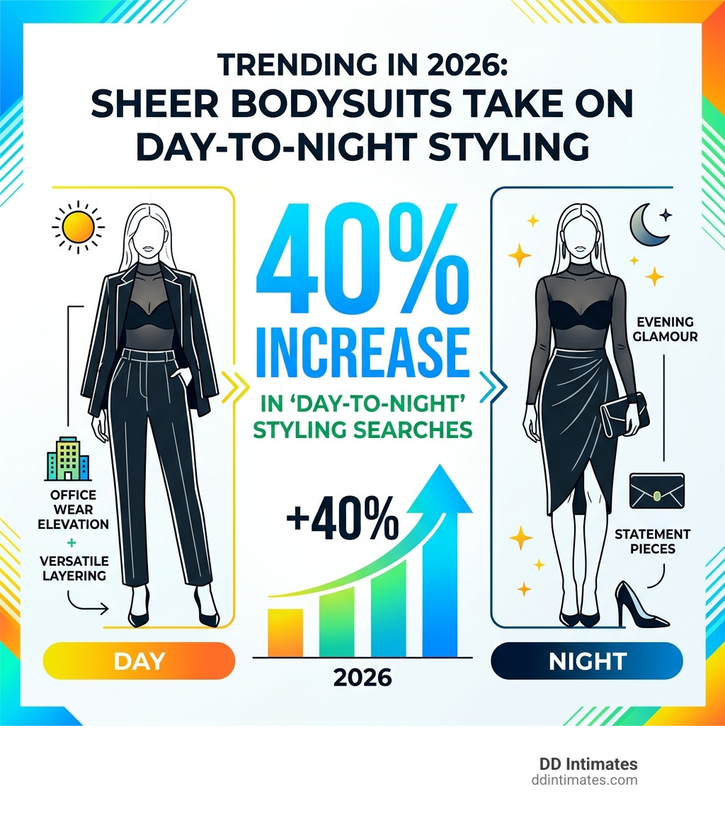 Stat showing that sheer bodysuits have seen a 40% increase in "day-to-night" styling searches in 2026 - Sheer lingerie