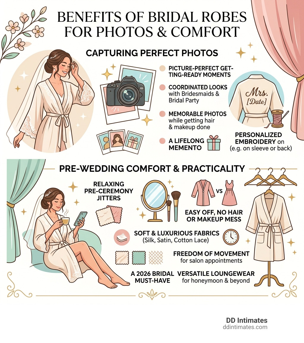 Infographic showing the benefits of bridal robes for photos and comfort - Bridal nightwear online infographic