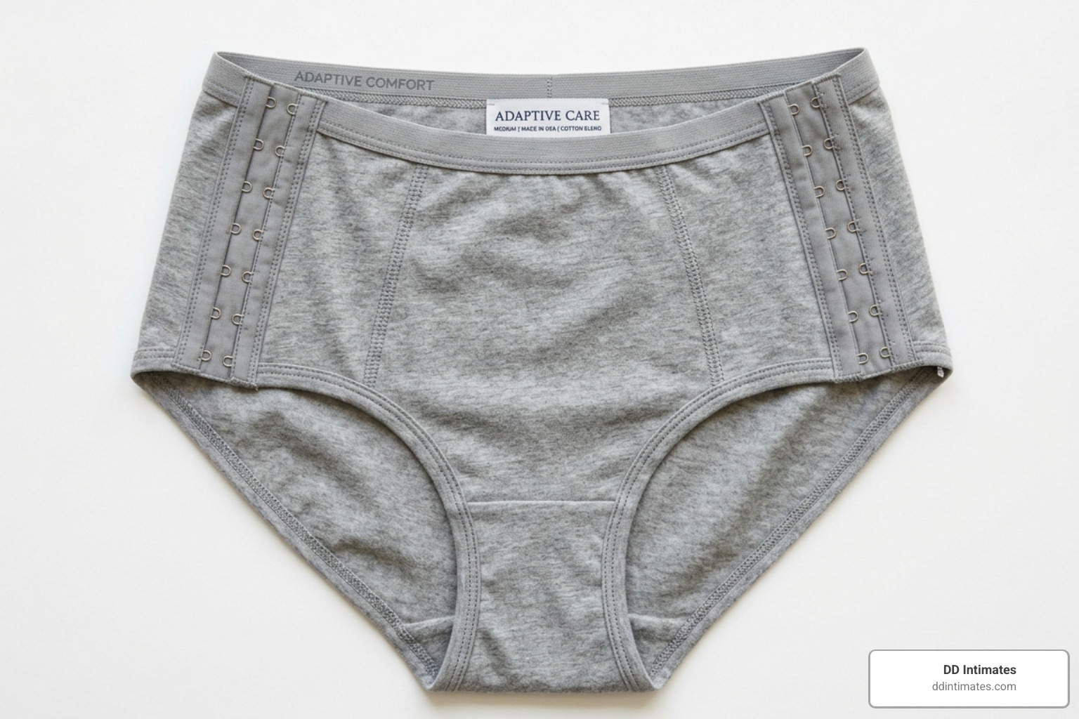 Adaptive high waist briefs featuring side hook-and-eye closures for easy dressing - high waist briefs