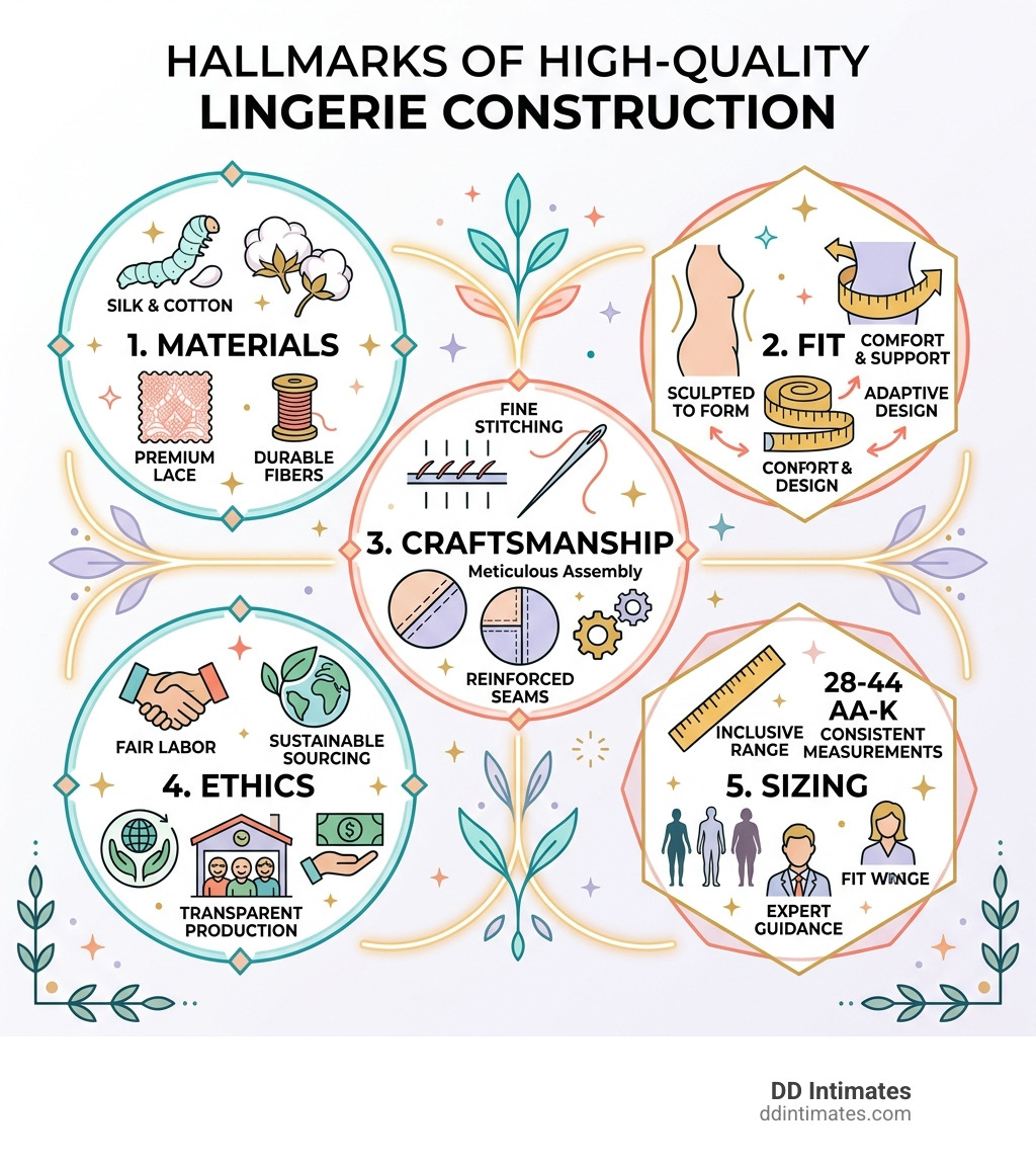 Hallmarks of high-quality lingerie construction: materials, fit, craftsmanship, ethics, sizing - high quality intimates