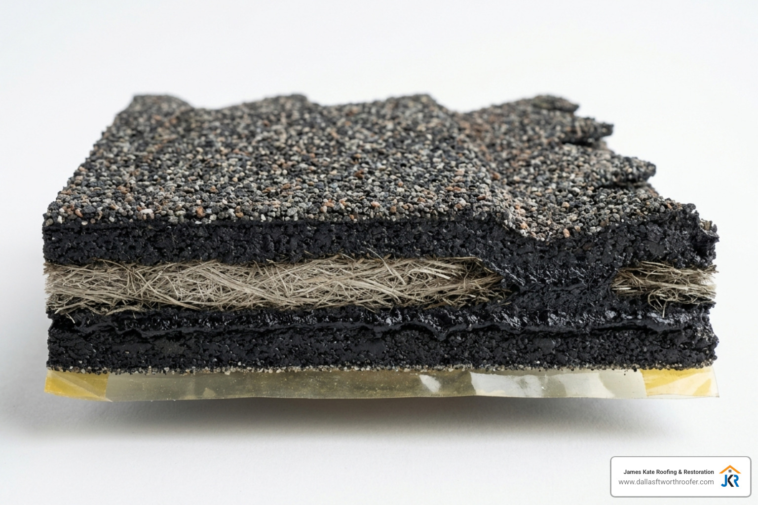 Profile view of fused shingle layers showing the multi-layered architectural design - laminated asphalt shingles Profile view of fused shingle layers showing the multi-layered architectural design - laminated asphalt shingles