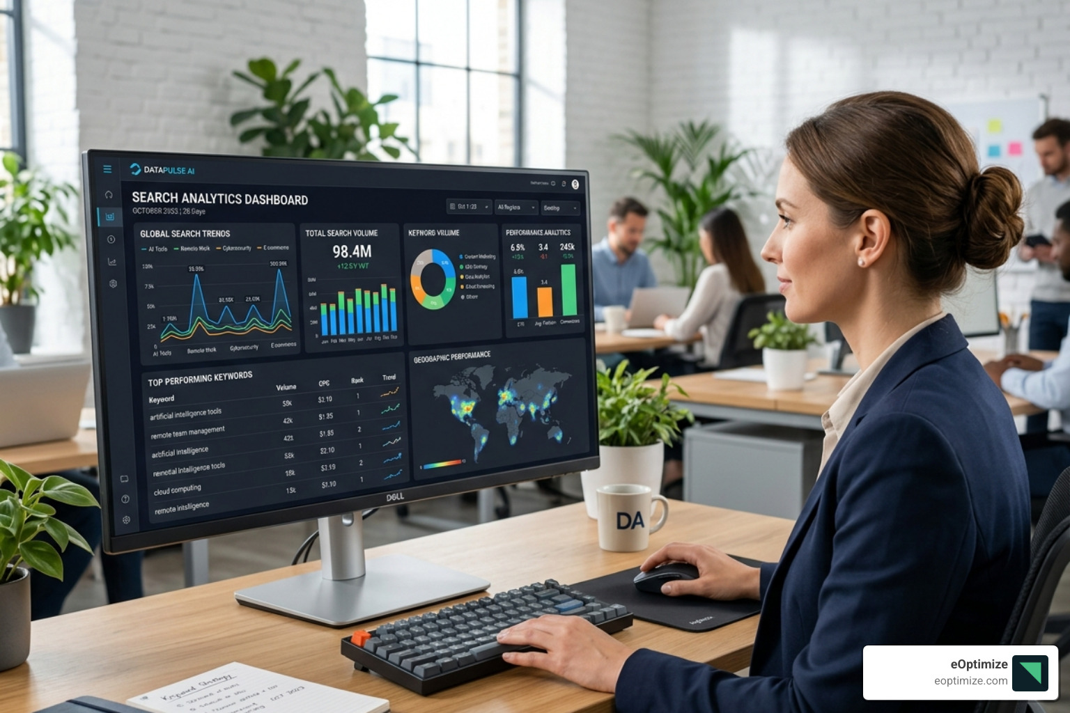 Data analytics dashboard showing search trends and keyword metrics - keyword research tools 2024