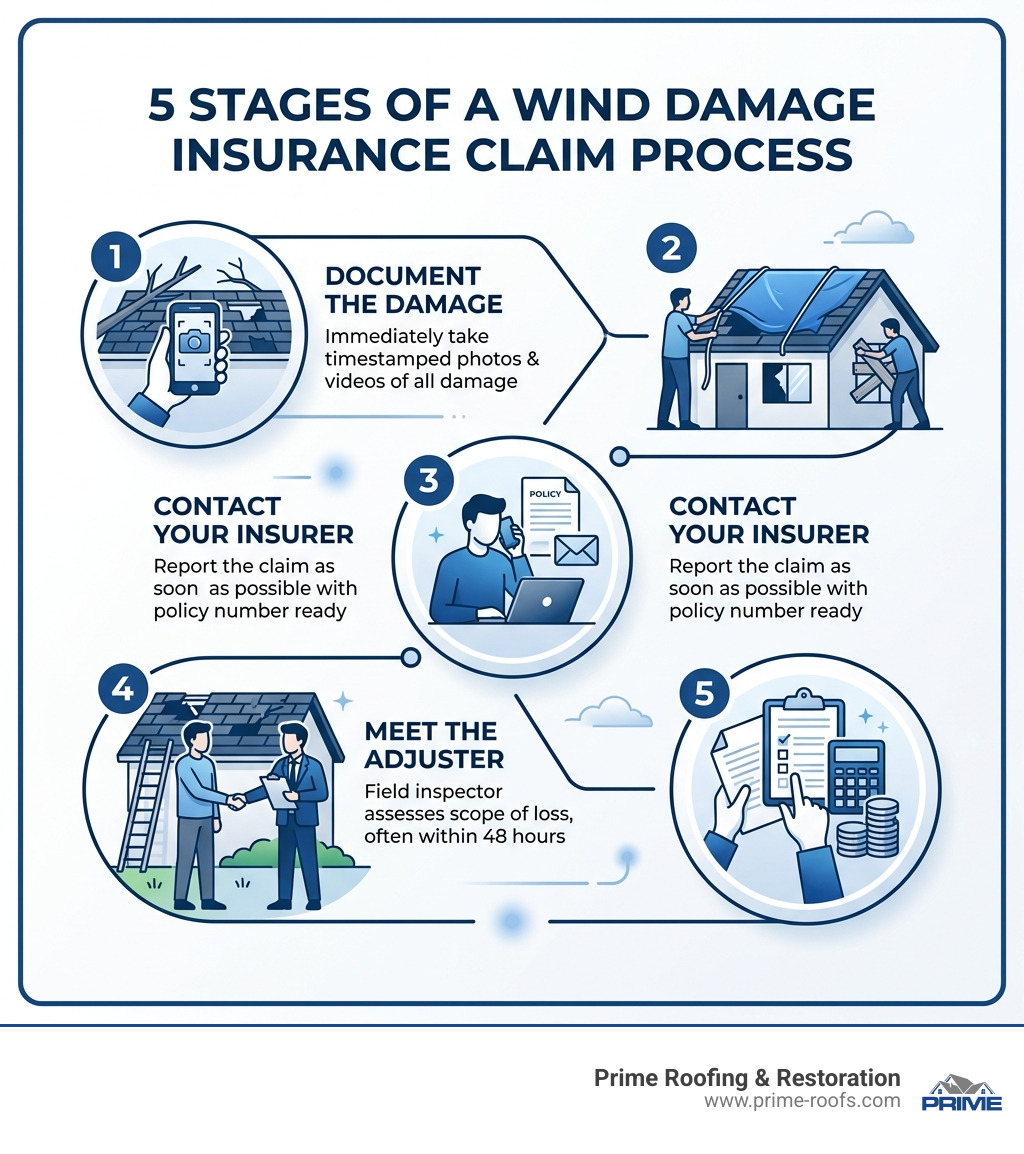 5 stages of a wind damage insurance claim process infographic - Wind damage insurance claim infographic 5 stages of a wind damage insurance claim process infographic - Wind damage insurance claim infographic