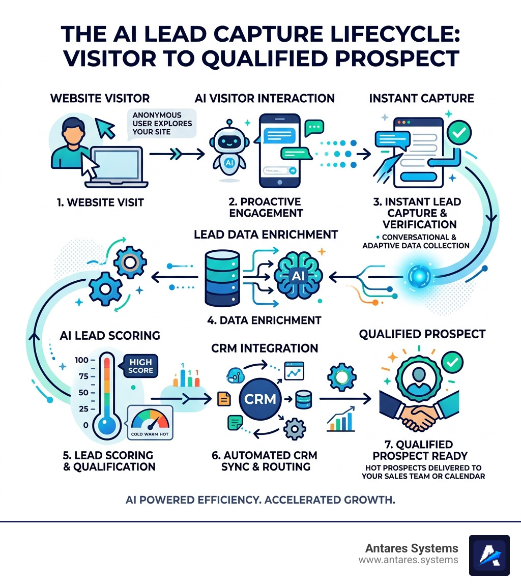 AI lead capture lifecycle infographic from website visitor to qualified prospect - AI powered lead capture infographic 