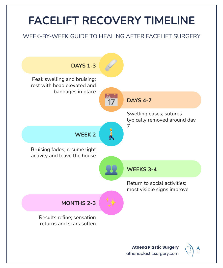Facelift recovery week-by-week timeline infographic from day 1 to month 3 - facelift recovery week by week infographic Facelift recovery week-by-week timeline infographic from day 1 to month 3 - facelift recovery week by week infographic