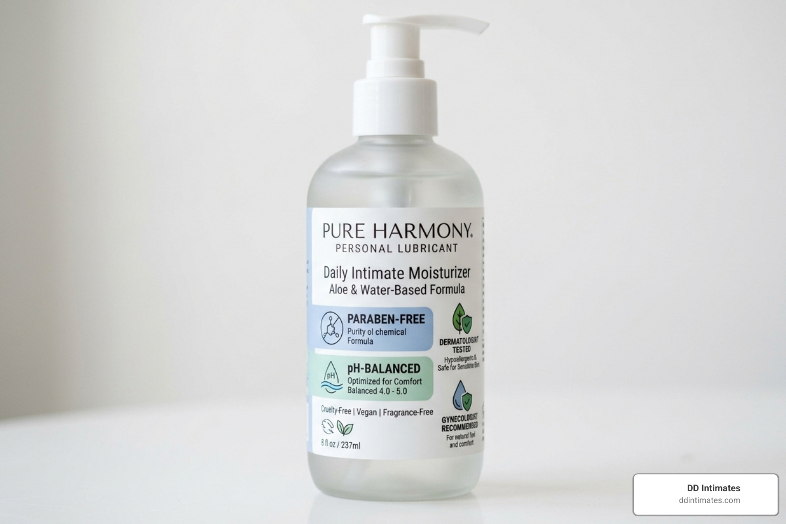 Image of a product safety label highlighting paraben-free and pH-balanced certifications - lube with tingling sensation