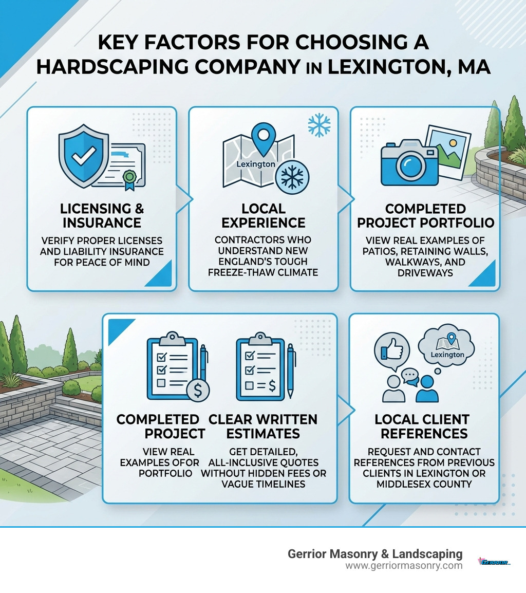 Infographic: Key factors for choosing a hardscaping company in Lexington MA - Hardscaping company Lexington infographic 