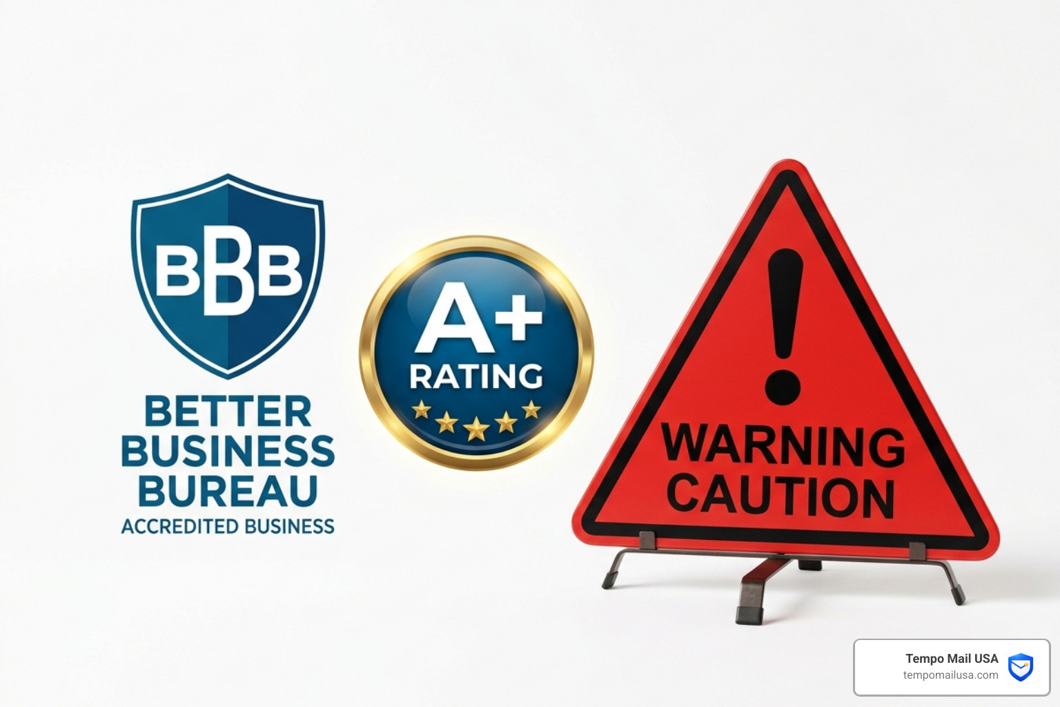 Better Business Bureau logo with a warning sign and A plus rating - nshss scam Better Business Bureau logo with a warning sign and A plus rating - nshss scam