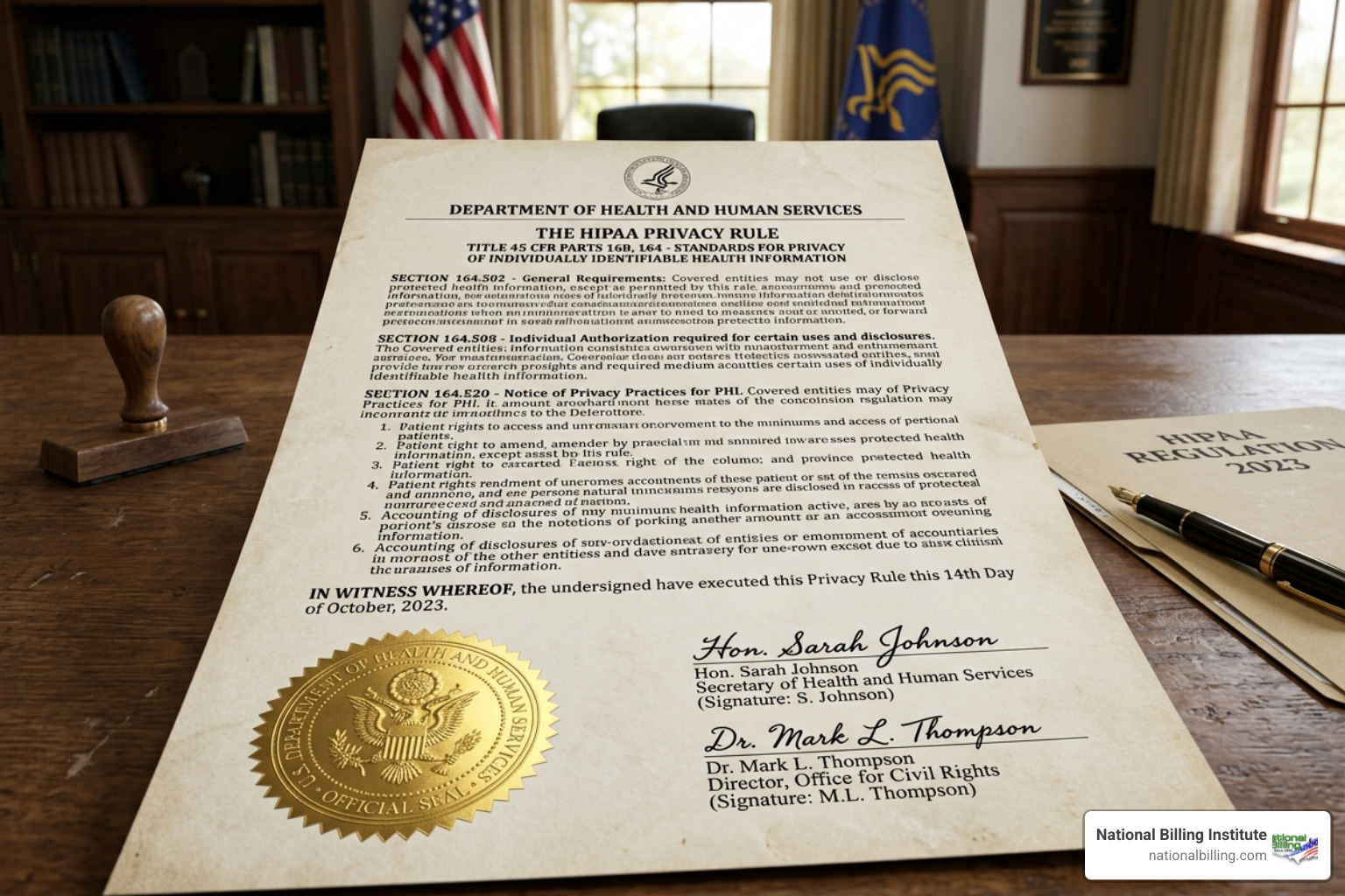 A legal document representing the HIPAA Privacy Rule with a gold seal - medical billing hipaa compliance