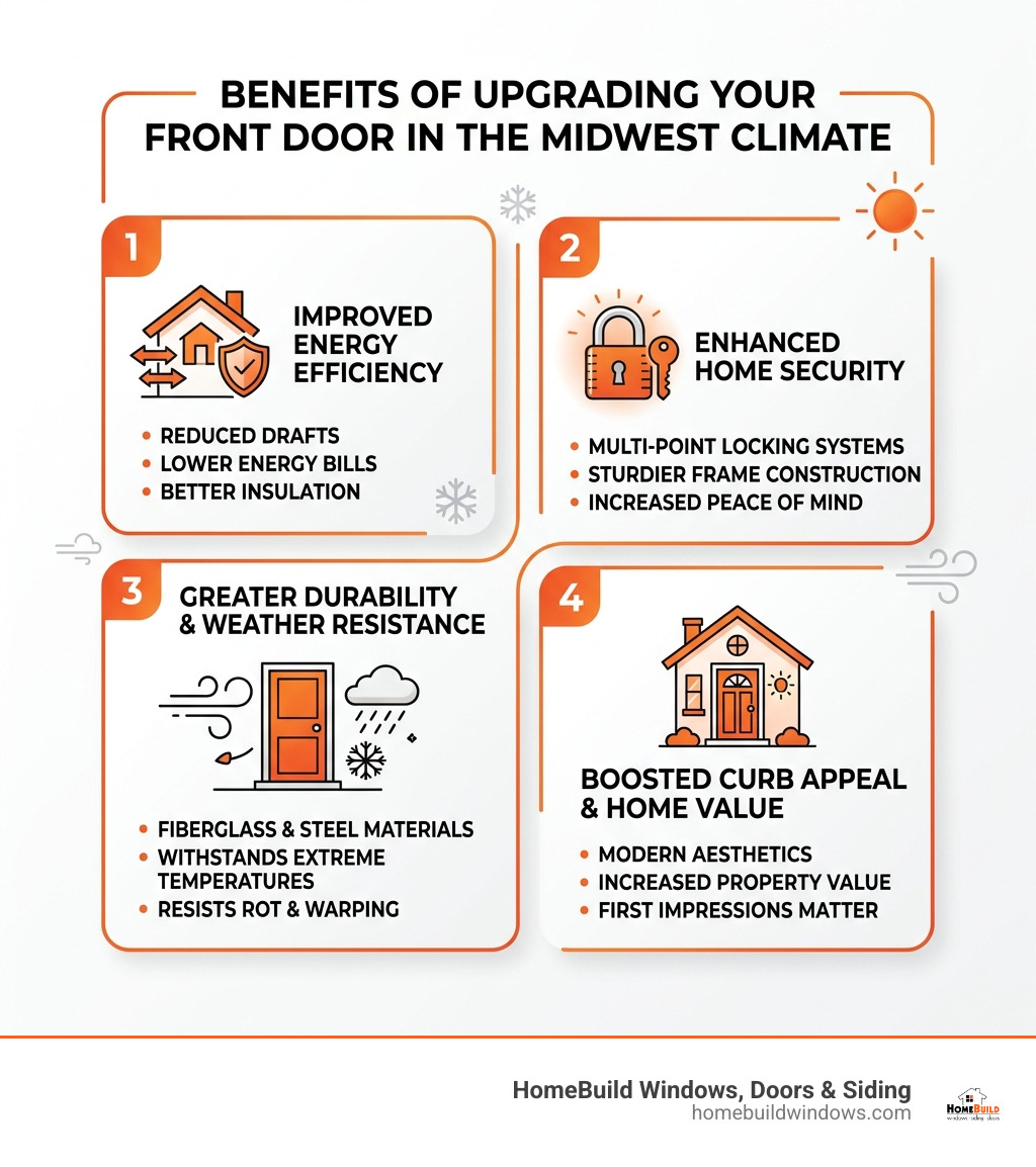 Benefits of upgrading an entry door in the Midwest climate infographic - front door replacement Addison infographic 