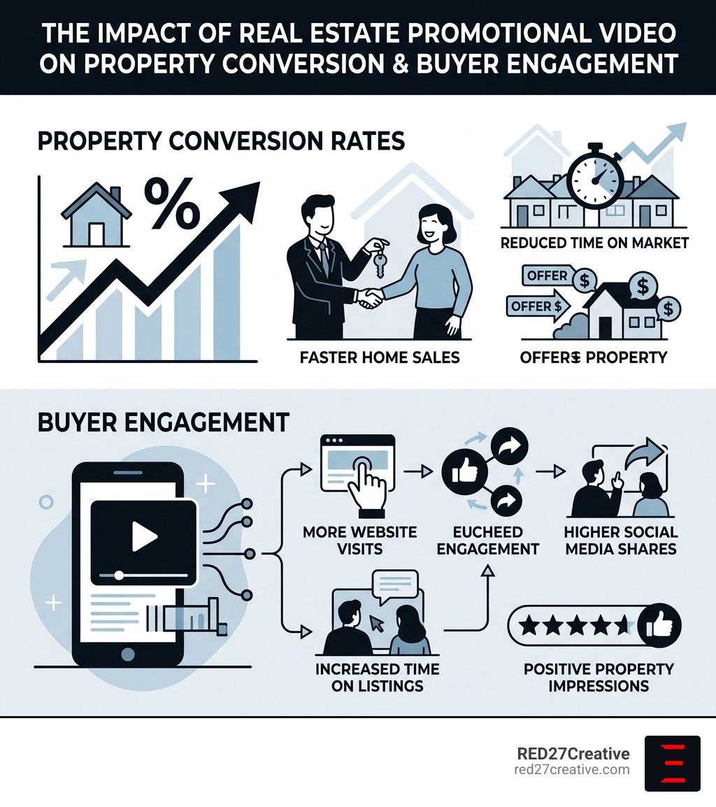 Infographic showing how real estate promotional video impacts property conversion rates and buyer engagement - real estate Infographic showing how real estate promotional video impacts property conversion rates and buyer engagement - real estate