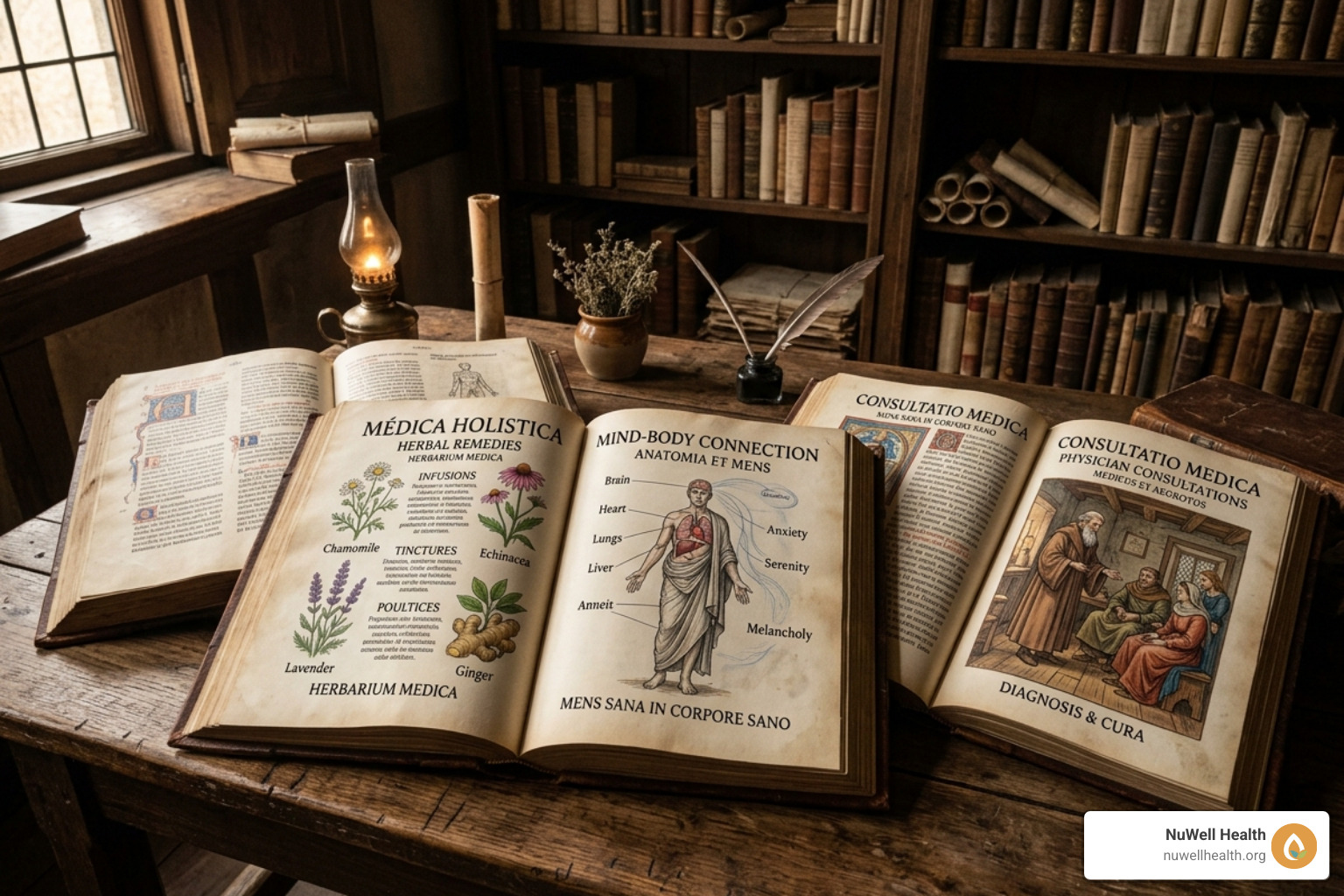 historical medical texts showing early holistic practices - connecting mind body and spirit