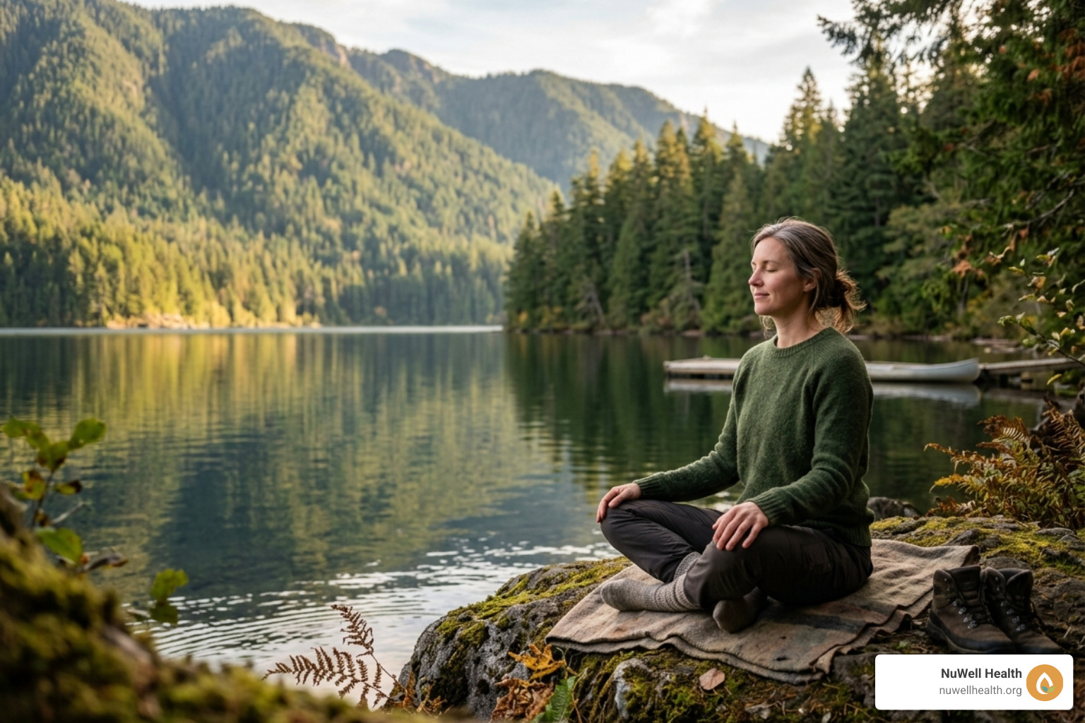 A person in quiet reflection in nature, representing the mind-body-spirit connection - address illness root causes