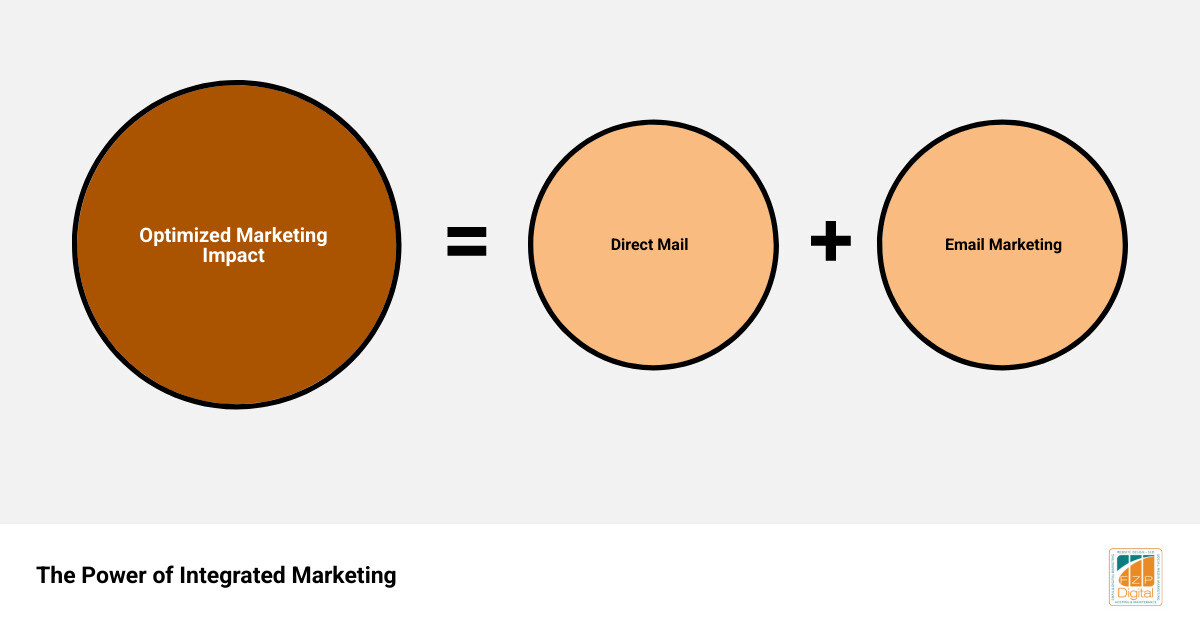Direct mail vs email marketing comparison infographic with response rates, ROI, and integration benefits - direct mail email Direct mail vs email marketing comparison infographic with response rates, ROI, and integration benefits - direct mail email